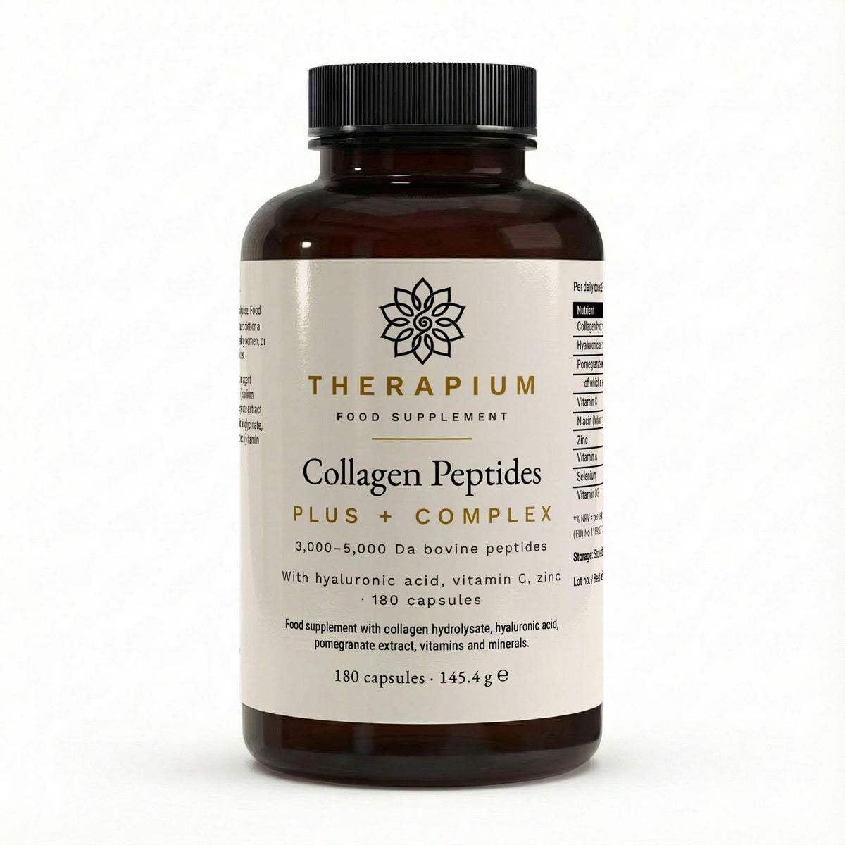 Therapium COLLARIS Collagen Peptides Plus bottle, front studio render