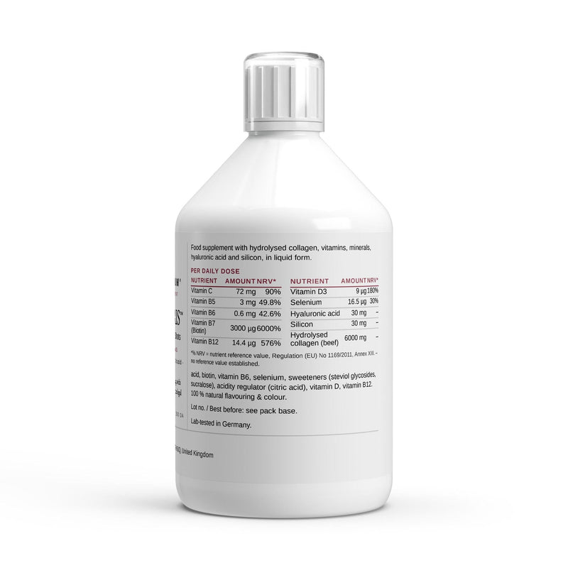 The COLLARIS Beauty Collagen Shots label with the nutrition table