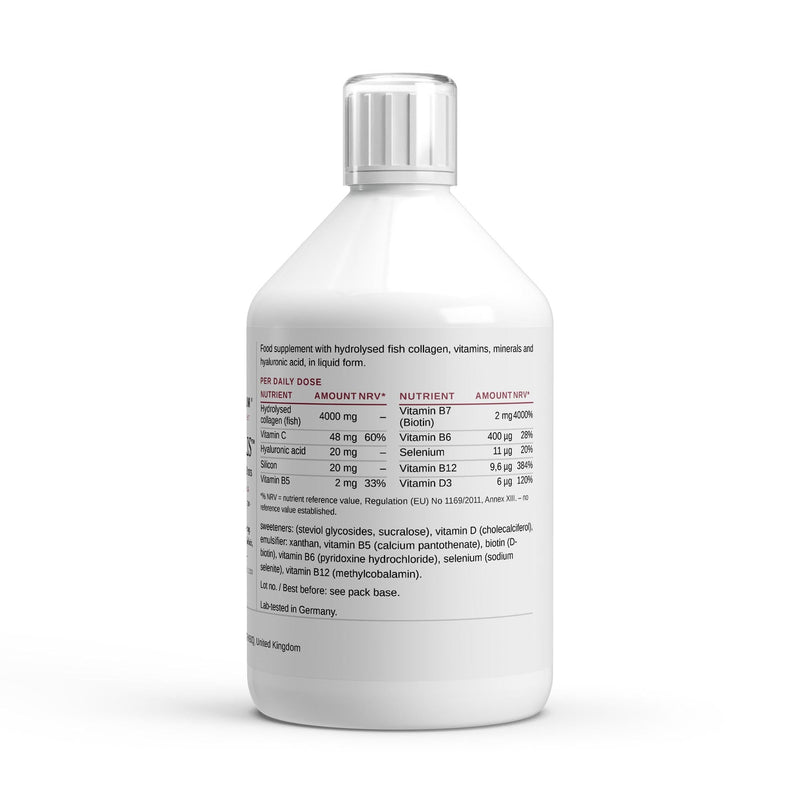 The label with the collagen and nutrient table and the ingredient list