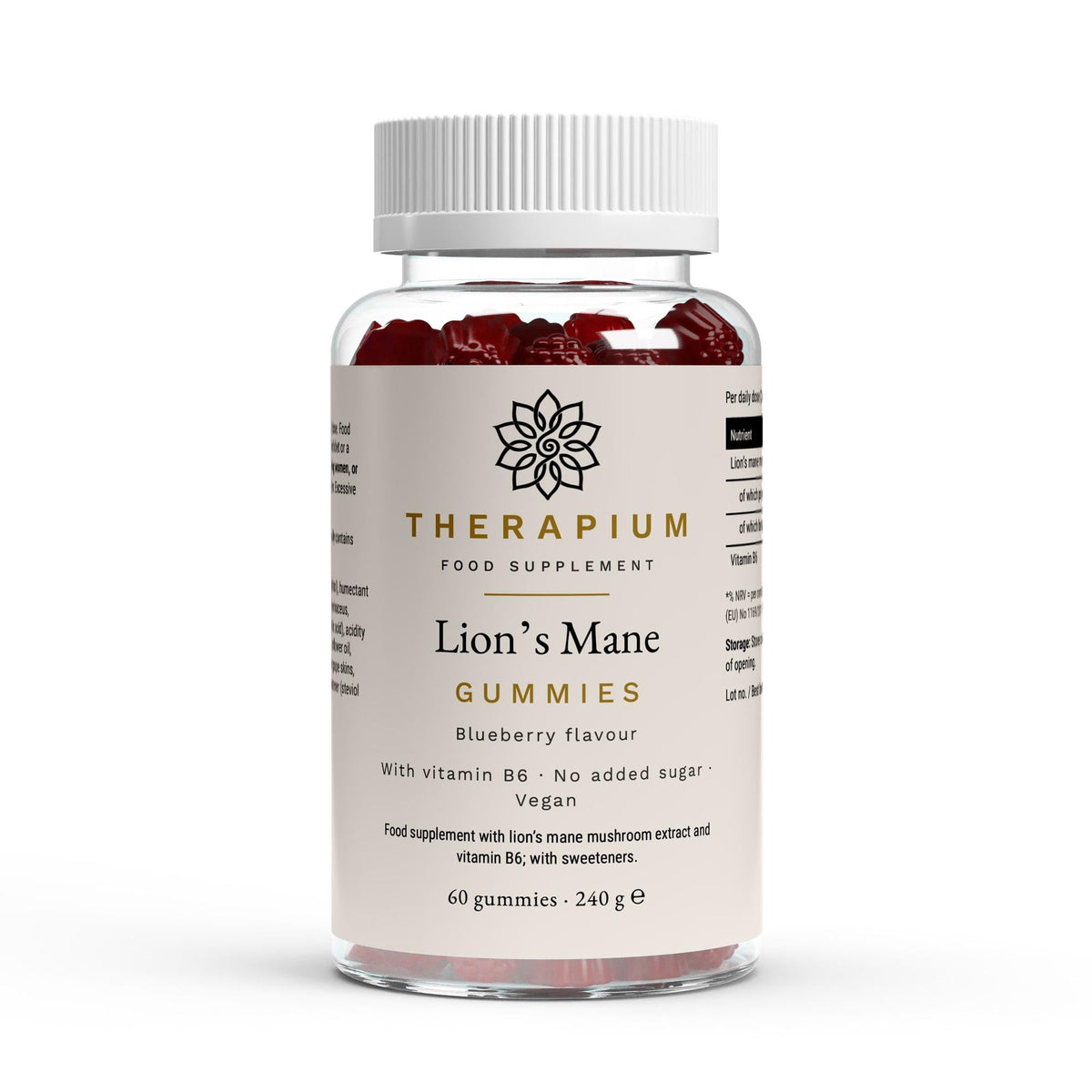 Therapium Lion's Mane Gummies tin, front label