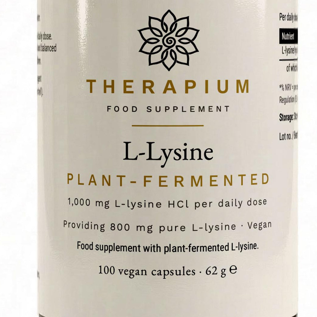 Therapium L-Lysine capsules — close-up of the front label