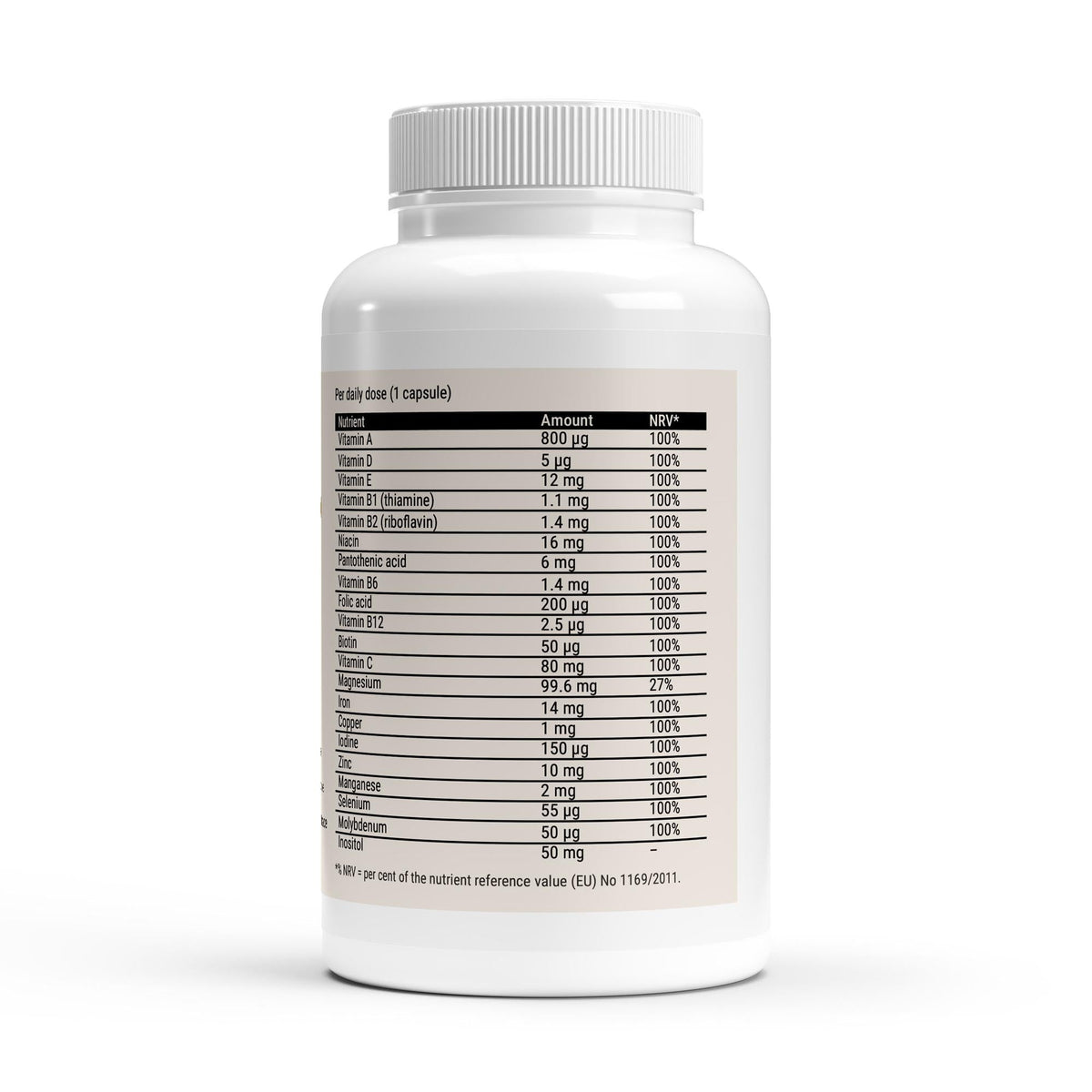 Therapium multivitamin and mineral complex 120 softgels — nutrition table with all twenty nutrients and % NRV