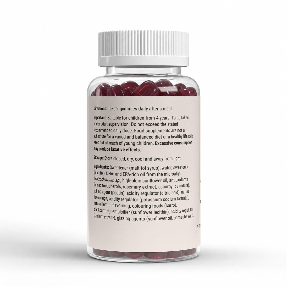 Therapium omega 3 gummies kids raspberry 60 vegan gummies — label