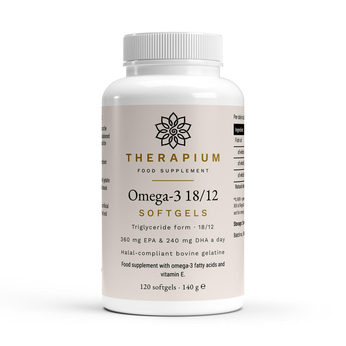 Therapium omega 3 triglyceride 18 12 halal gelatin 120 softgels — Studio: The can