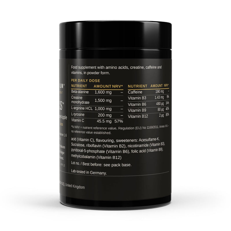 The label with the nutrient table and the warnings