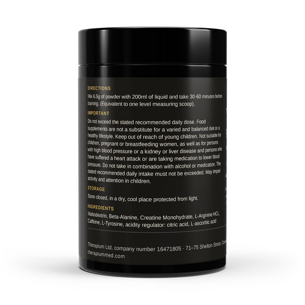 Therapium VIGORIS Pre-Workout Booster Orange 520 g — label
