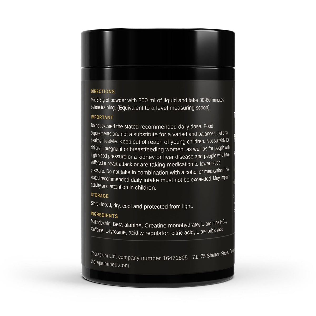 Therapium VIGORIS Pre-Workout Booster Raspberry 520 g — label
