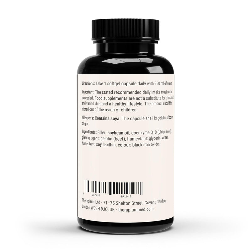 The label with the coenzyme Q10 amount and the ingredient list