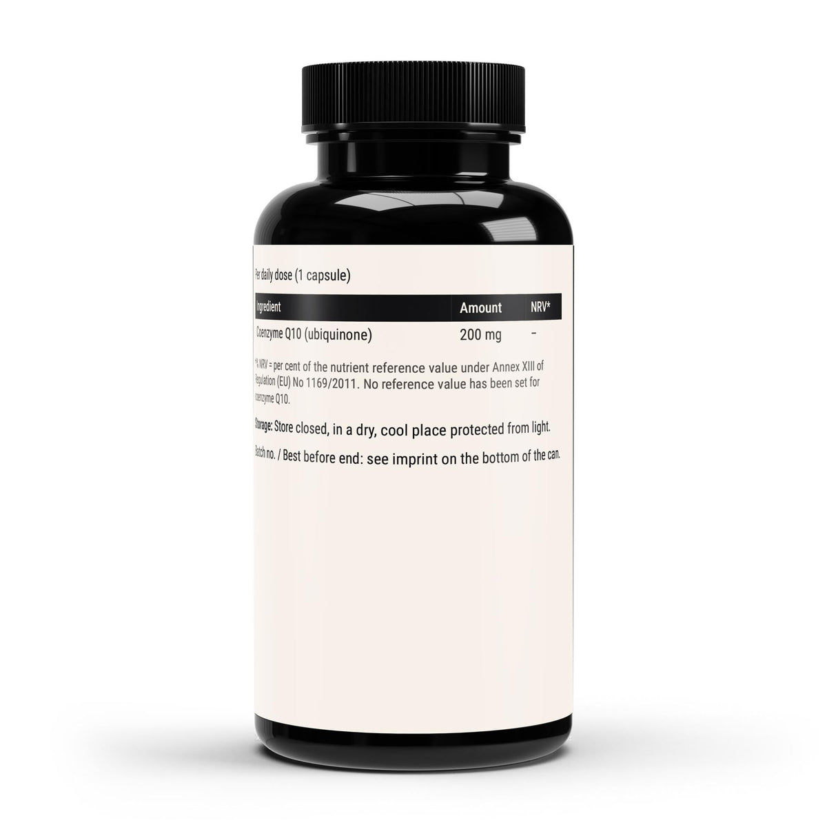 Therapium Coenzyme Q10 softgels — side of the bottle with directions and ingredients