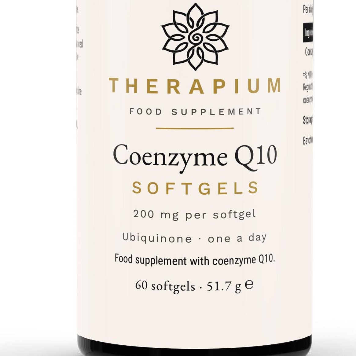 Therapium Coenzyme Q10 softgels — close-up of the front label