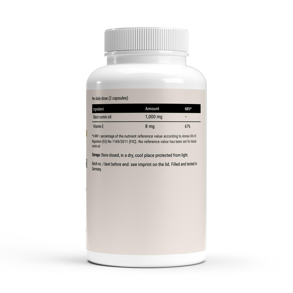 Therapium Black Cumin Oil softgels — side of the bottle