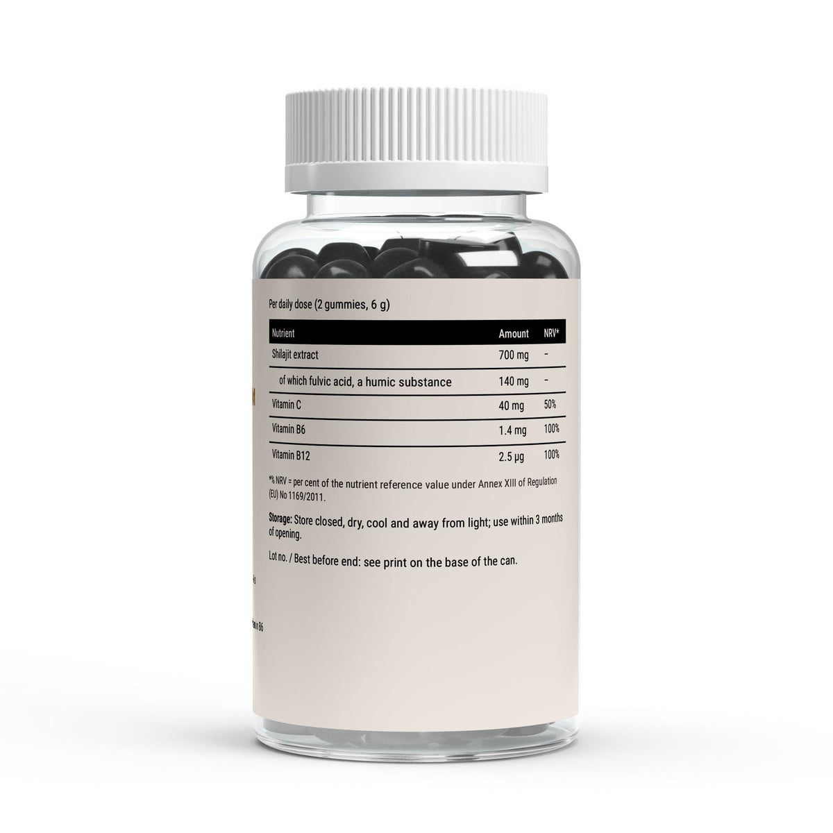 Therapium Shilajit Gummies — label with the shilajit and vitamin table