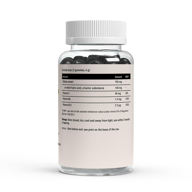The label with the shilajit and vitamin table
