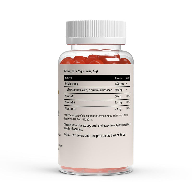 The label with the shilajit and vitamin table