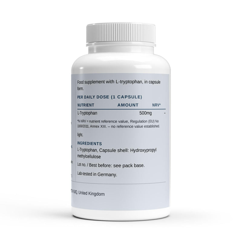 The label with the L-tryptophan amount and the ingredient list
