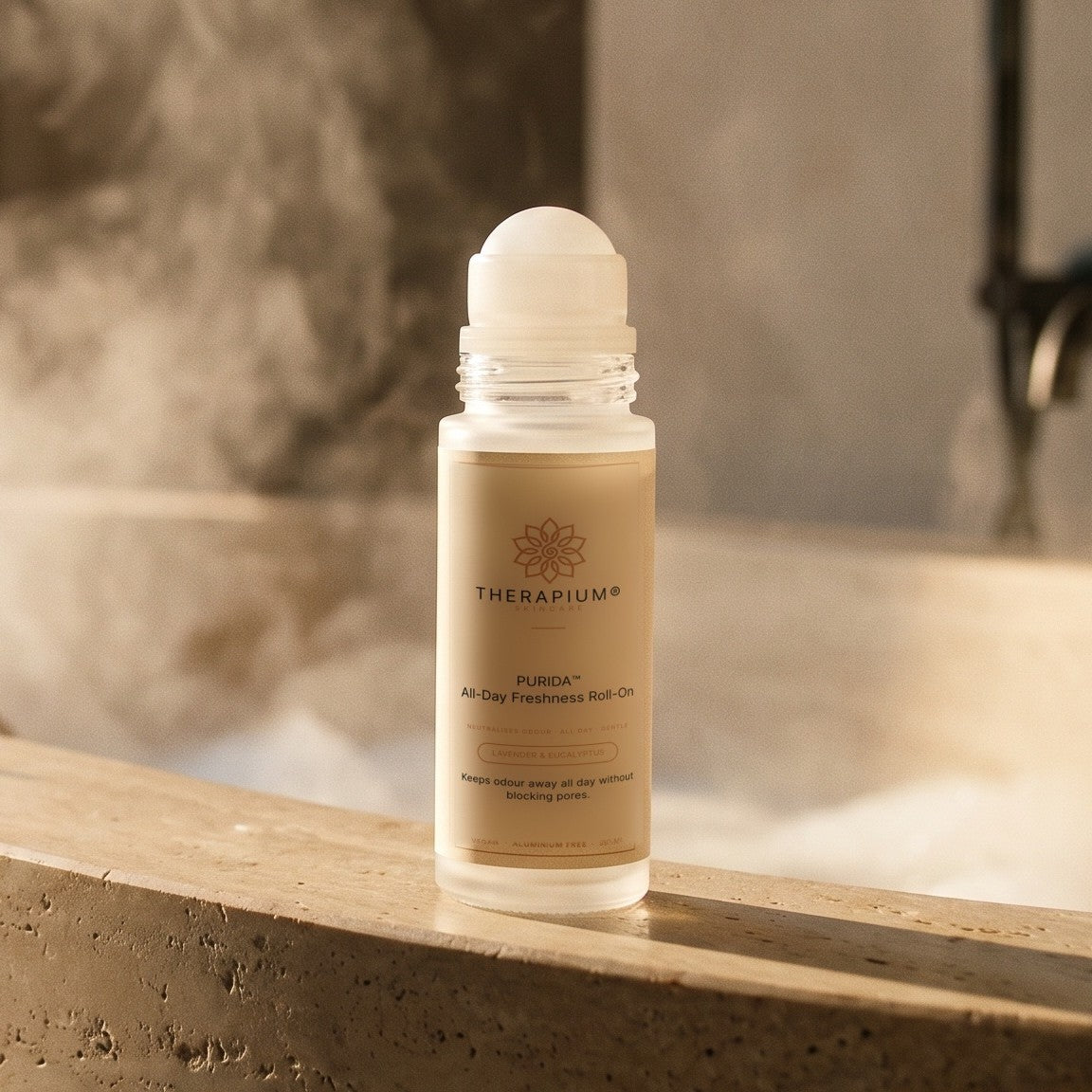 Therapium PURIDA™ All-Day Freshness Roll-On, styled scene
