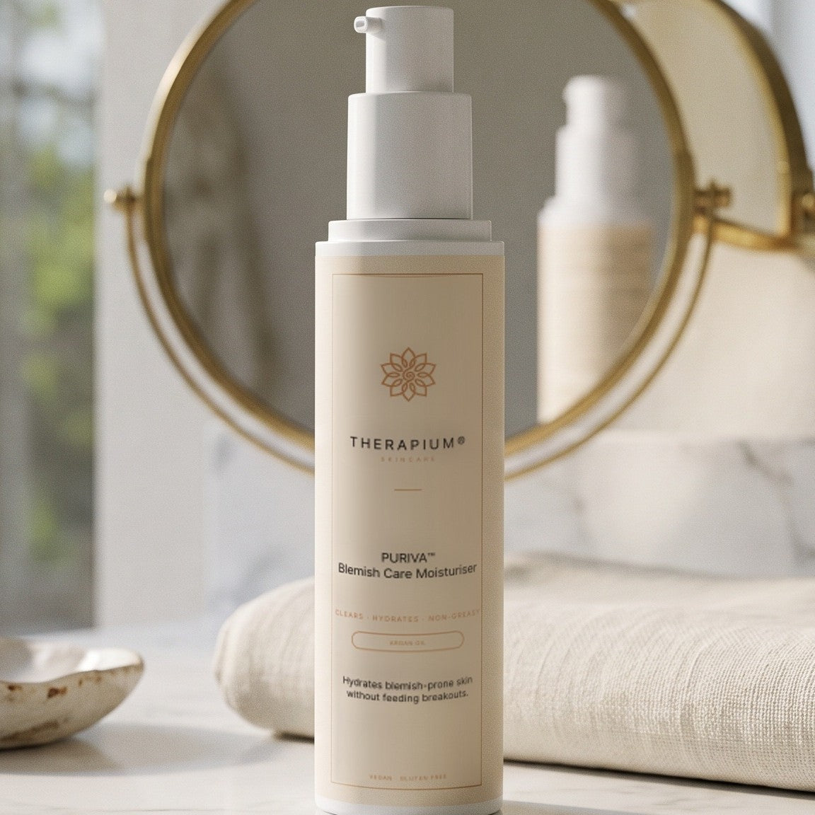 Therapium PURIVA™ Blemish Care Moisturiser, styled scene