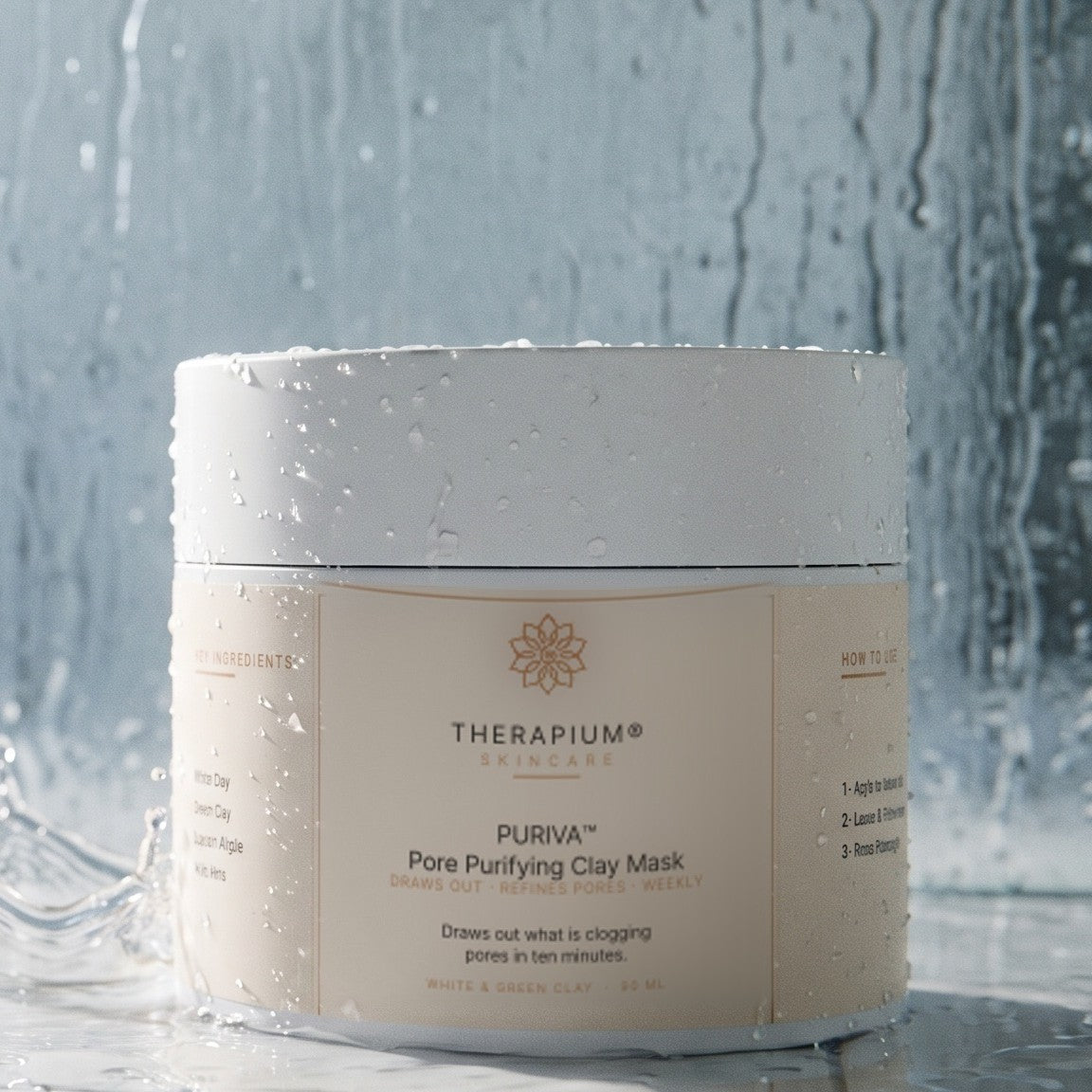 Therapium PURIVA™ Pore Purifying Clay Mask, styled scene