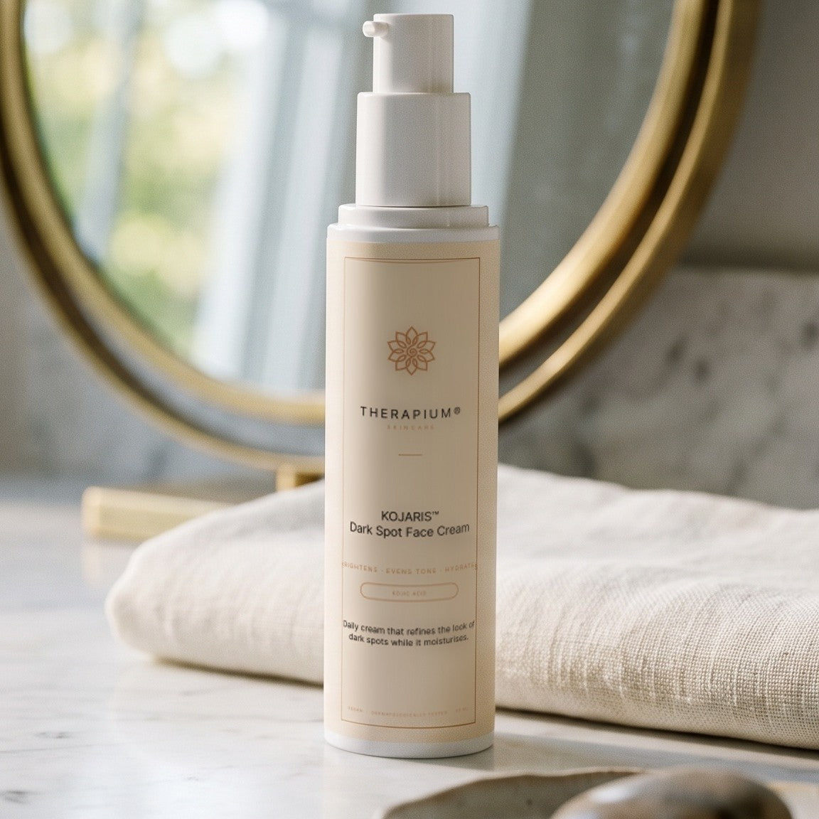 Therapium KOJARIS™ Dark Spot Face Cream, styled scene