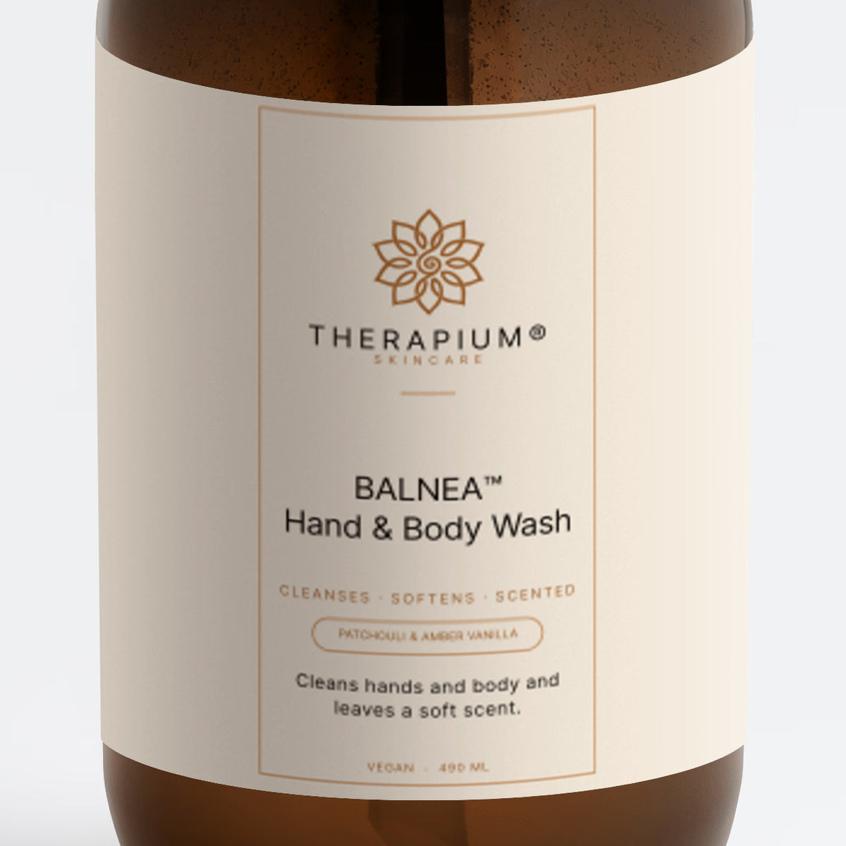 Therapium BALNEA™ Hand & Body Wash — Patchouli & Amber Vanilla, front label