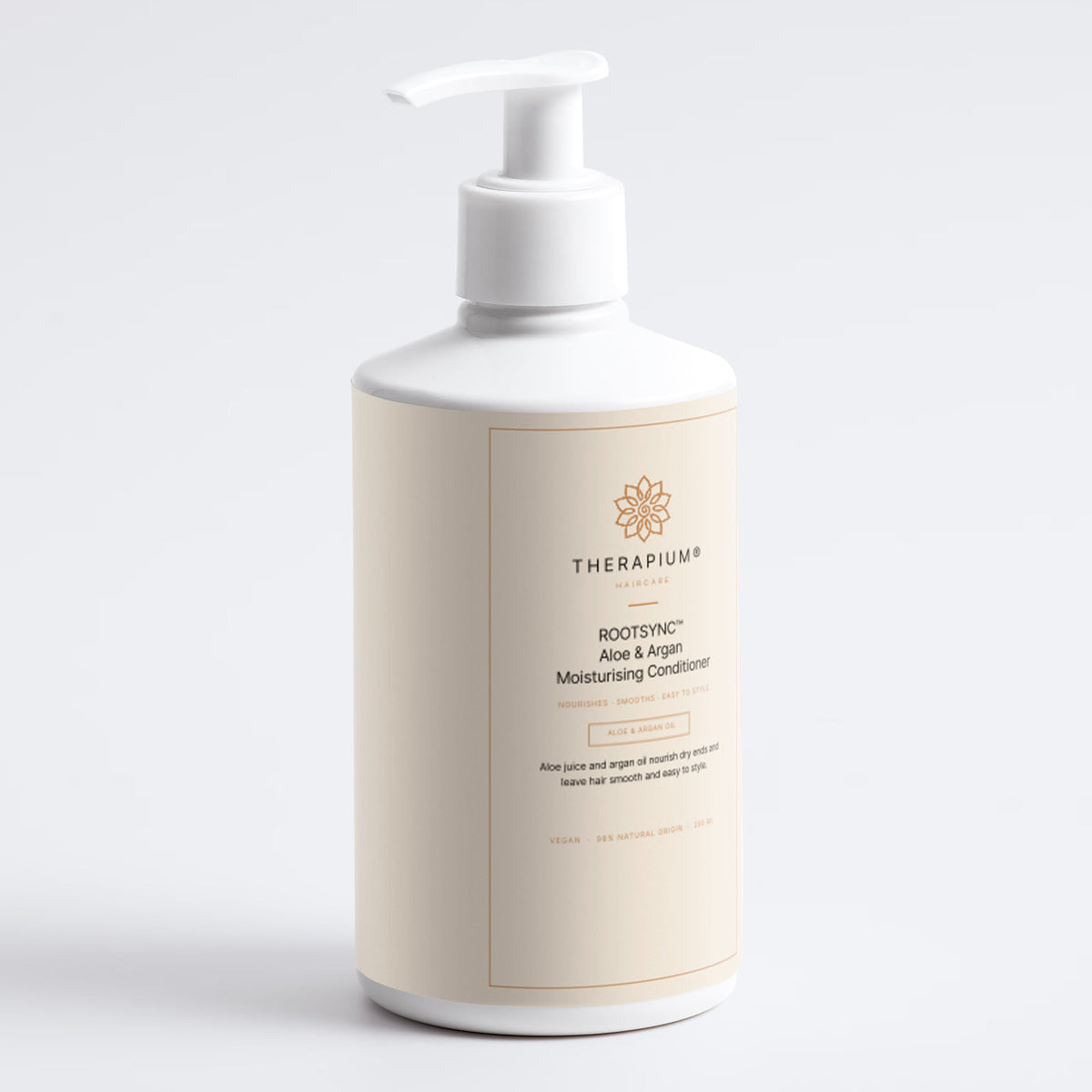Therapium ROOTSYNC™ Aloe & Argan Moisturising Conditioner, close-up of the pack