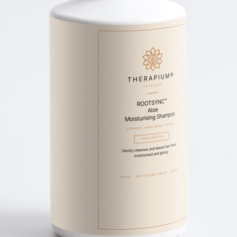 The label of the ROOTSYNC™ Aloe Moisturising Shampoo bottle
