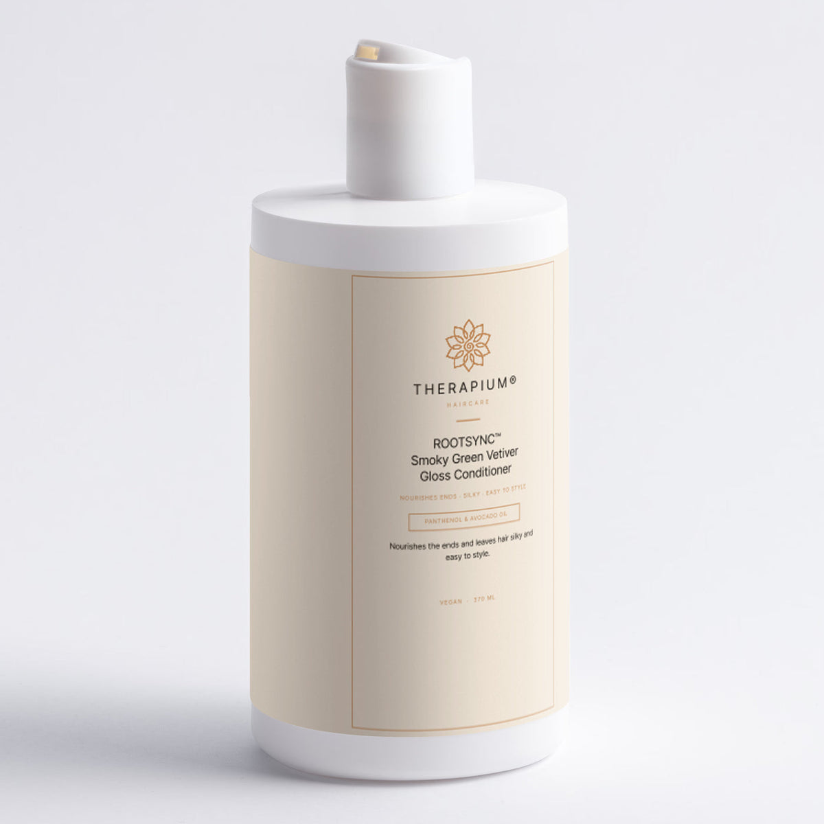 Therapium ROOTSYNC™ Smoky Green Vetiver Gloss Conditioner, close-up of the pack