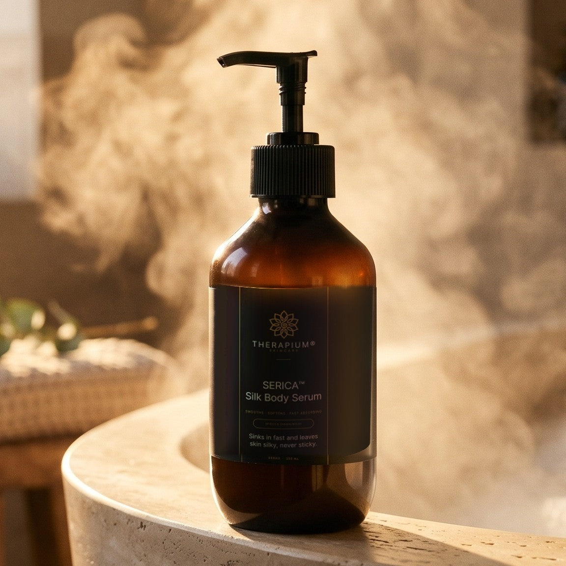 Therapium SERICA™ Silk Body Serum — Spices & Sandalwood, styled scene