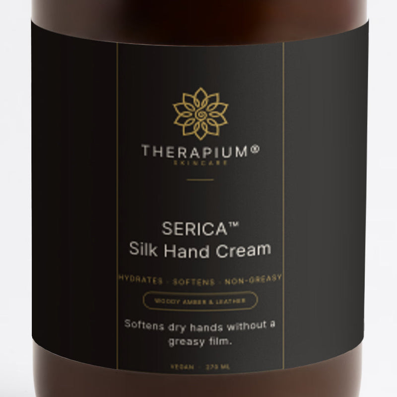 The front label of the SERICA™ Silk Hand Cream bottle