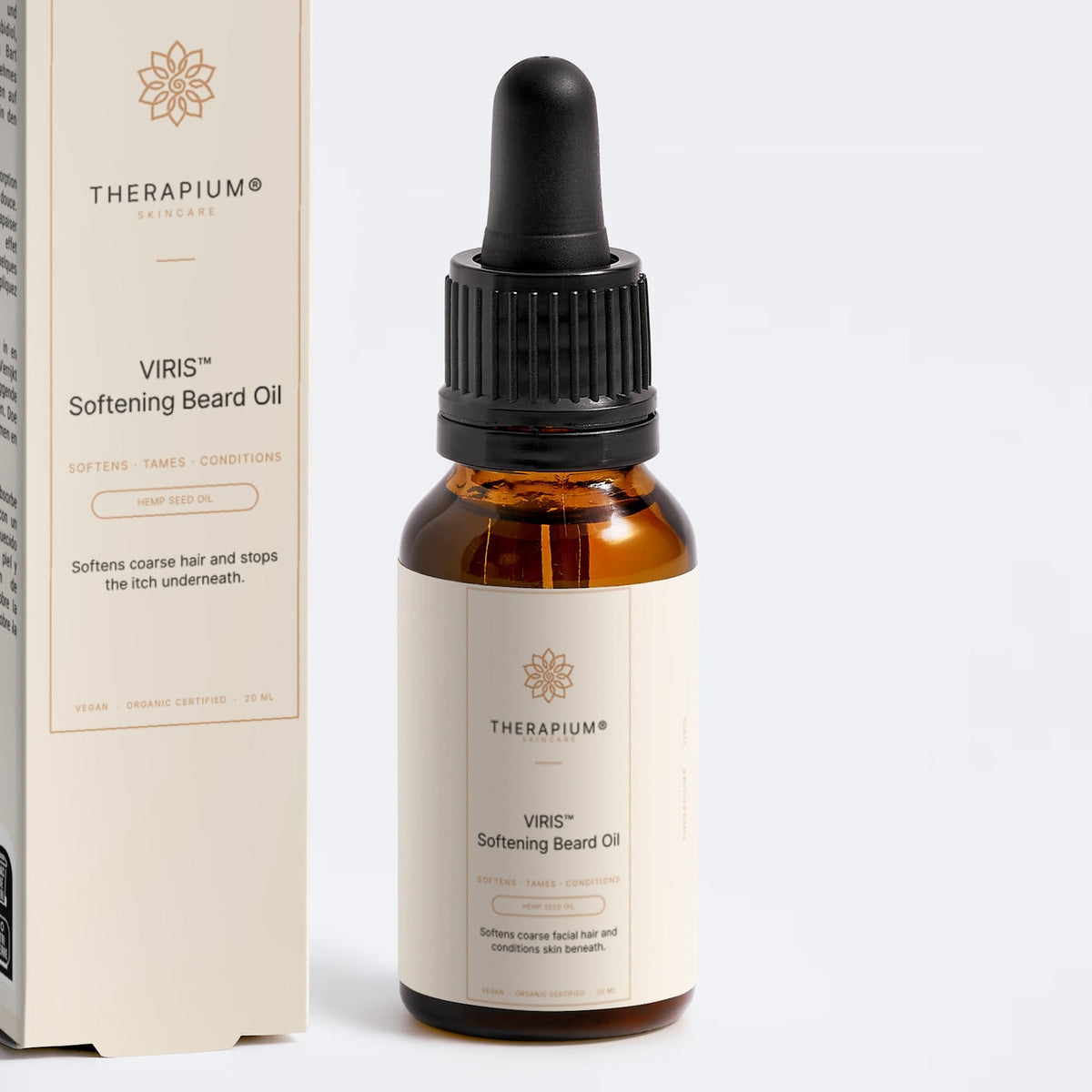 Therapium VIRIS™ Softening Beard Oil, close-up of the pack