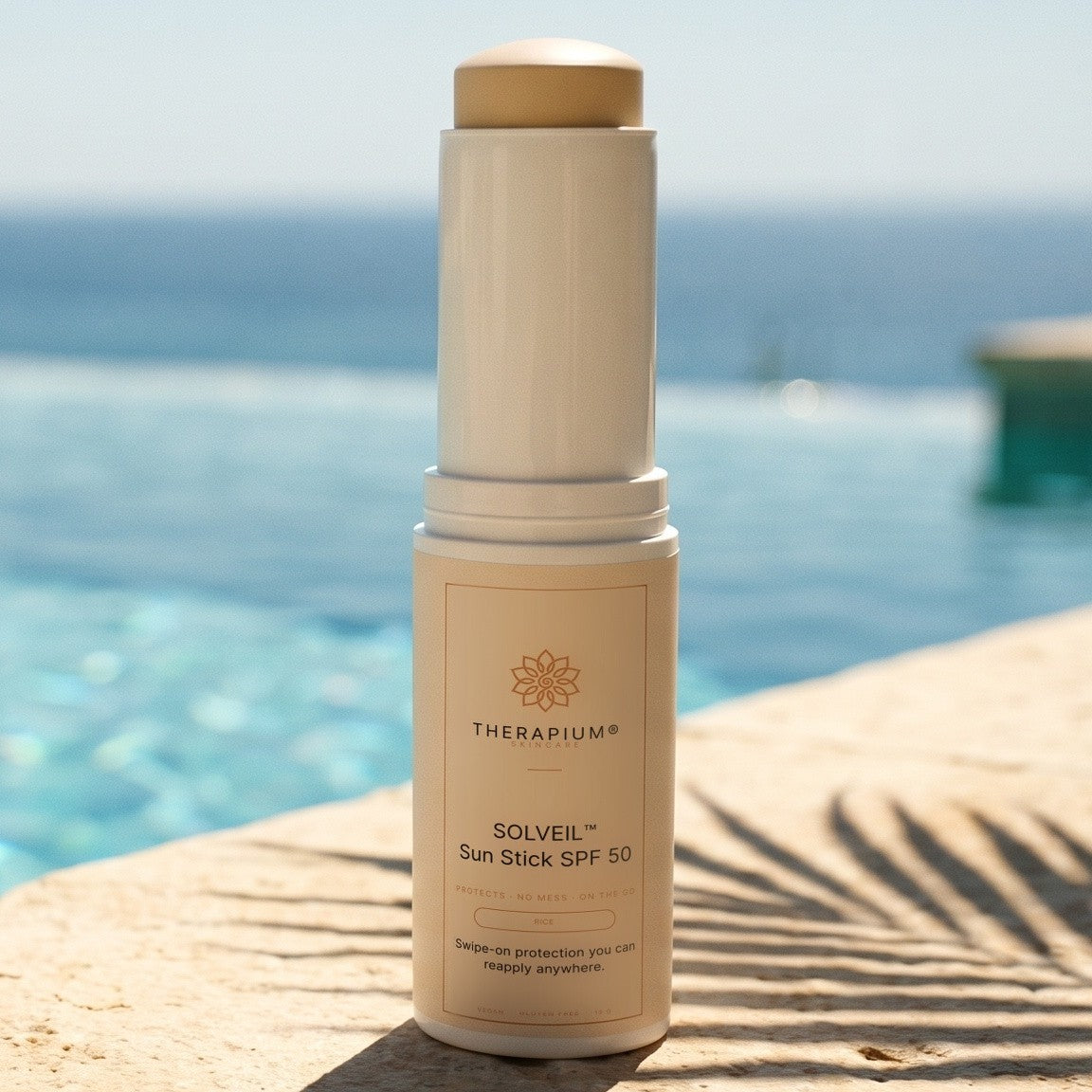 Therapium SOLVEIL™ Sun Stick SPF 50, styled scene
