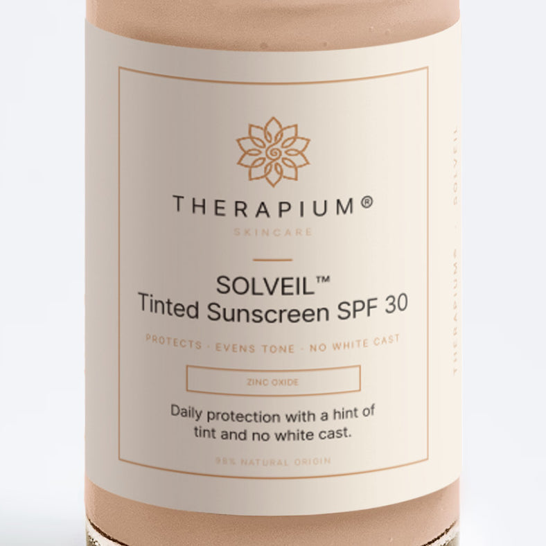 The front label of the SOLVEIL™ Tinted Sunscreen SPF 30 bottle