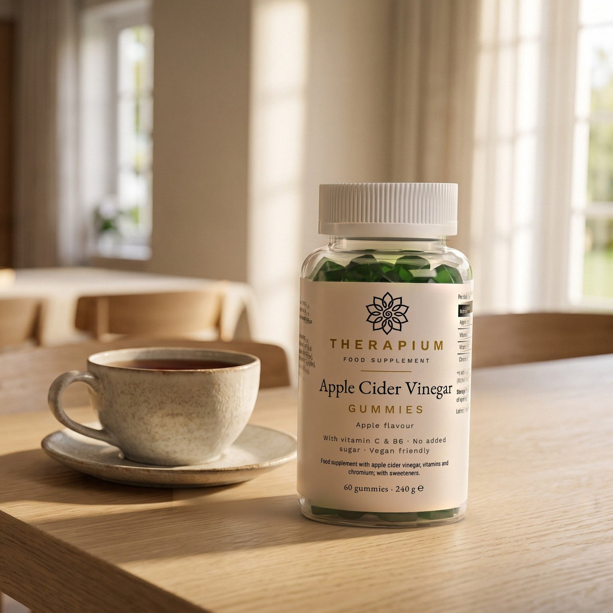 Therapium Apple Cider Vinegar Gummies — 60 gummies with vitamin C, B6 and chromium, styled scene