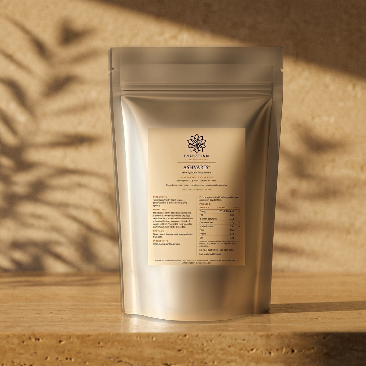 Therapium ASHVARIS™ Ashwagandha Root Powder — 500 g, styled scene