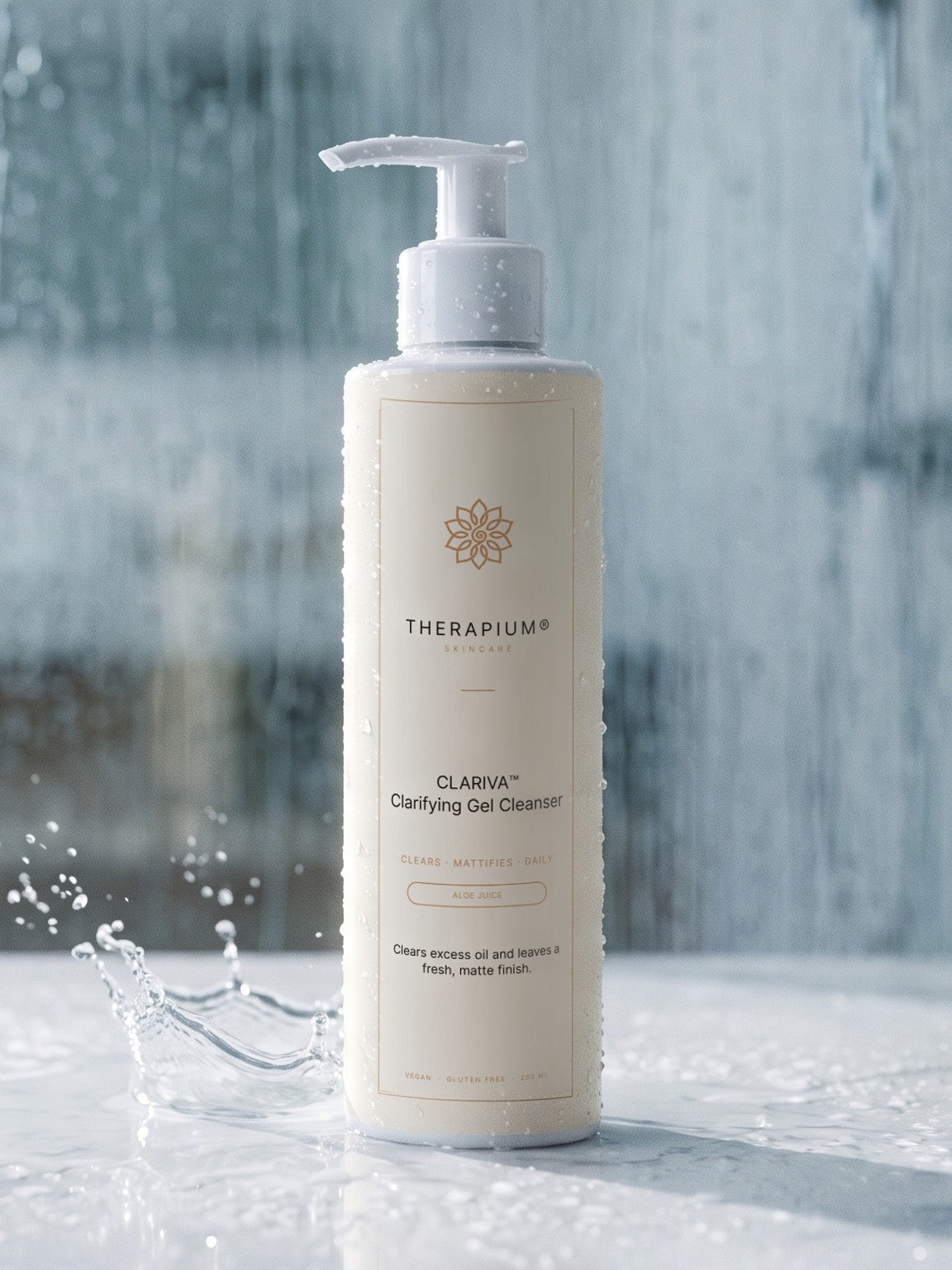 Therapium CLARIVA™ Clarifying Gel Cleanser, styled scene