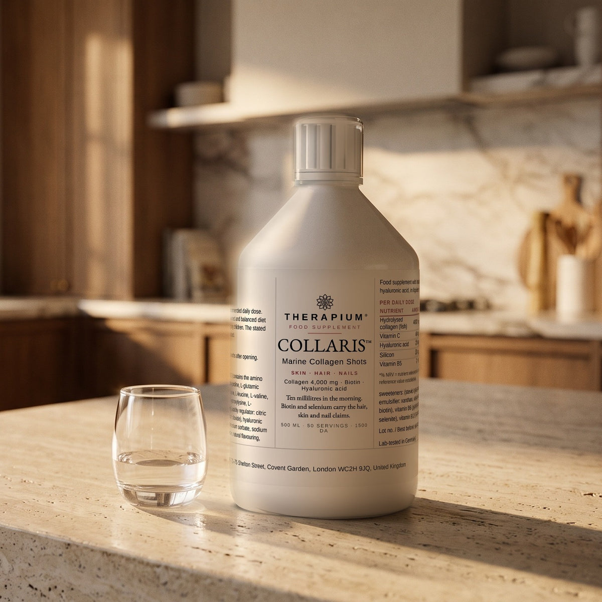 Therapium COLLARIS™ Marine Collagen Shots — 500 ml, styled scene