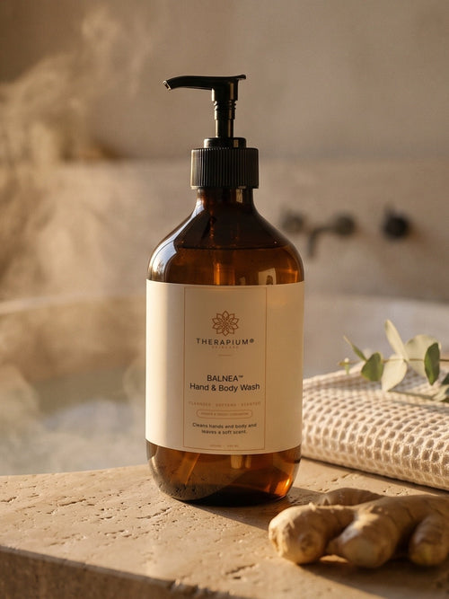 Therapium BALNEA™ Hand & Body Wash — Ginger & Smoky Cardamom, styled scene