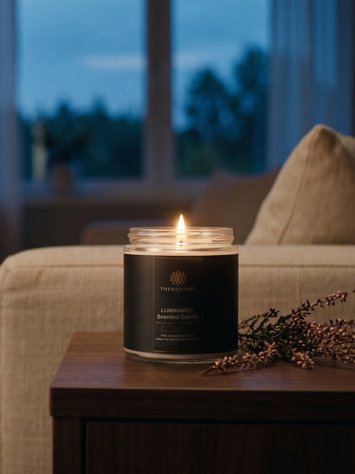 Therapium LUMINARIS™ Scented Candle — Heather, styled scene