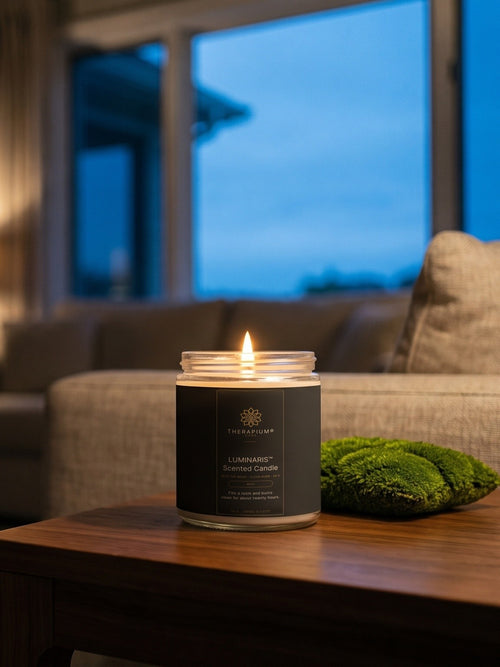 Therapium LUMINARIS™ Scented Candle — Moss, styled scene