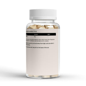 Back of the jar showing the nutrition table: creatine 3 g per daily dose