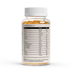 The nutrient table on the Therapium Multivitamin Gummies label, fifteen nutrients per daily dose
