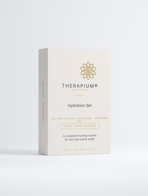 Therapium Hydration Set gift box, front of the printed sleeve on a plain studio background